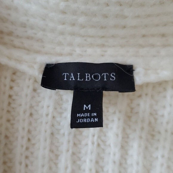 TALBOTS CHUNKY KNIT WOOL BLEND SWEATER CREAM V-NECK SHAWL TUNIC SIZE MEDIUM - Picture 3 of 7